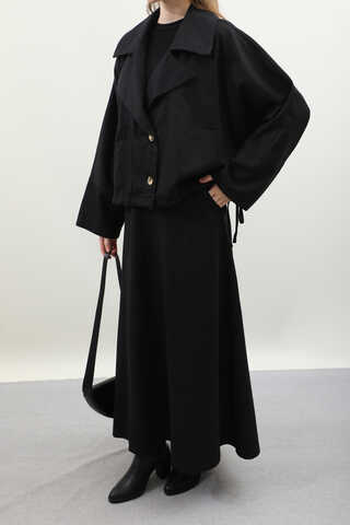 Düğmeli Ceket Etek Takım Siyah - 7