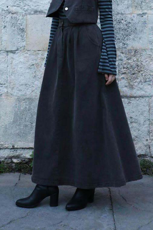 Düğmeli Denim Etek Gri - 3