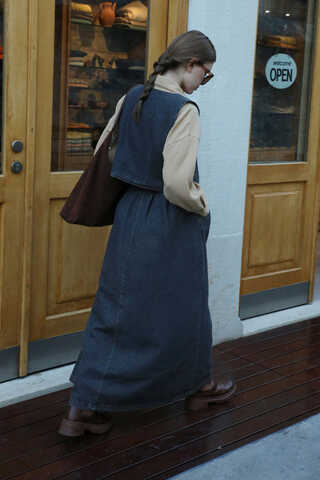 Düğmeli Denim Etek Mavi - 5