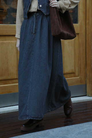 Düğmeli Denim Etek Mavi - 1