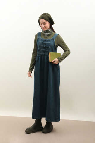 Düğmeli Denim Jile Koyu Mavi - 2