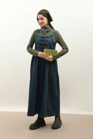 Düğmeli Denim Jile Koyu Mavi - 1