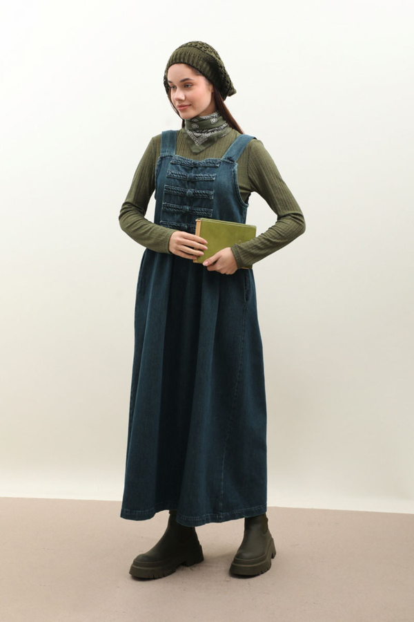 Düğmeli Denim Jile Koyu Mavi - 1