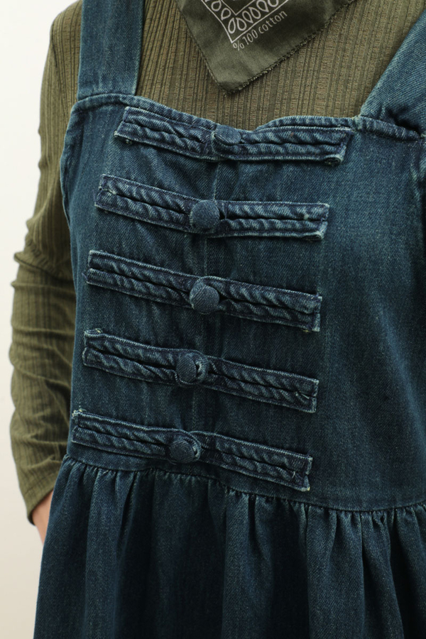 Düğmeli Denim Jile Koyu Mavi - 6