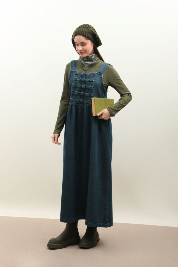 Düğmeli Denim Jile Koyu Mavi - 2