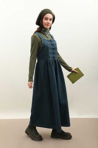 Düğmeli Denim Jile Koyu Mavi - 3