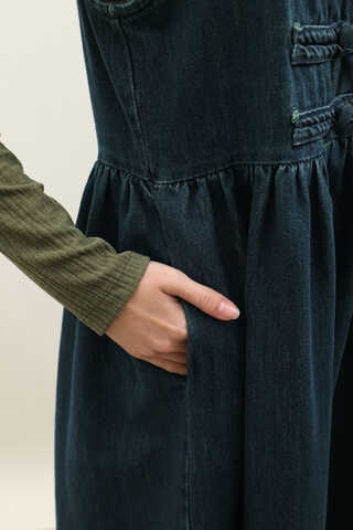 Düğmeli Denim Jile Koyu Mavi - 7