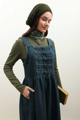 Düğmeli Denim Jile Koyu Mavi - 8
