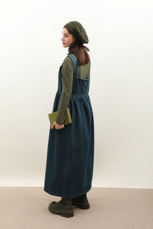 Düğmeli Denim Jile Koyu Mavi - 10