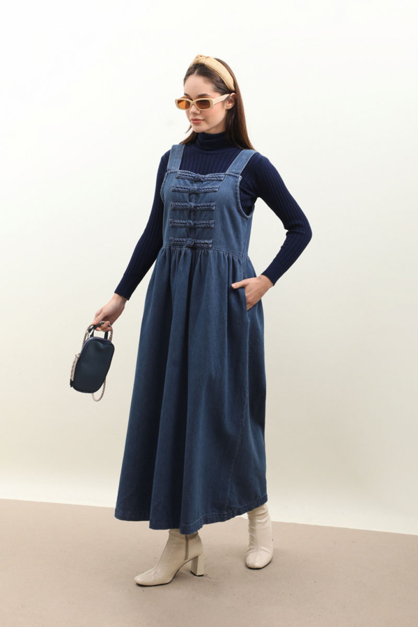 Düğmeli Denim Jile Mavi 