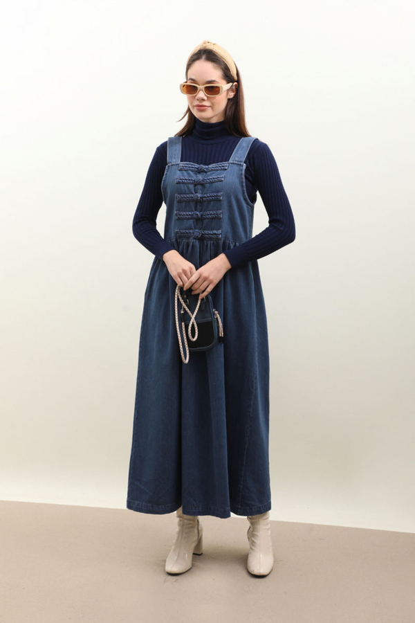 Düğmeli Denim Jile Mavi - 2