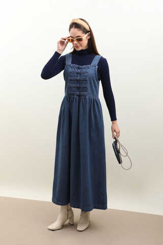 Düğmeli Denim Jile Mavi - 3