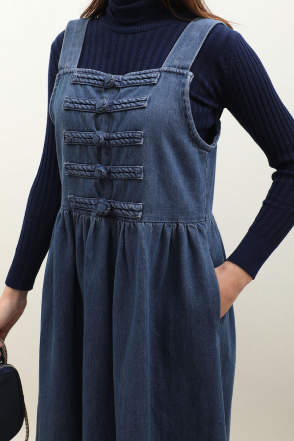 Düğmeli Denim Jile Mavi - 5