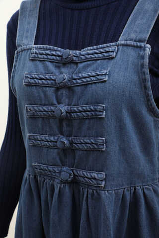 Düğmeli Denim Jile Mavi - 6