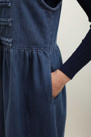 Düğmeli Denim Jile Mavi - 7