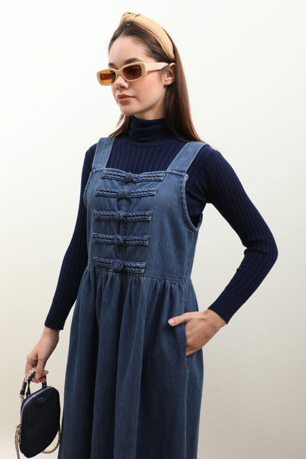 Düğmeli Denim Jile Mavi - 8