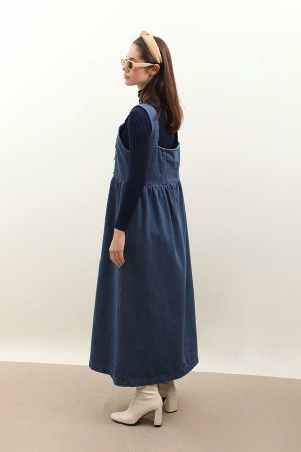 Düğmeli Denim Jile Mavi - 10