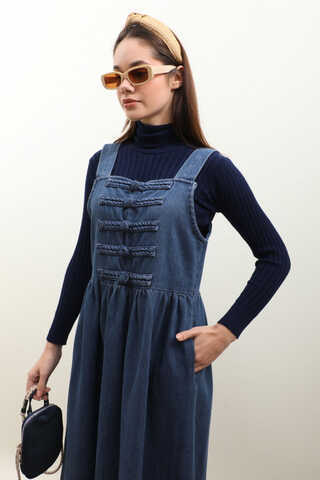 Düğmeli Denim Jile Mavi - 8