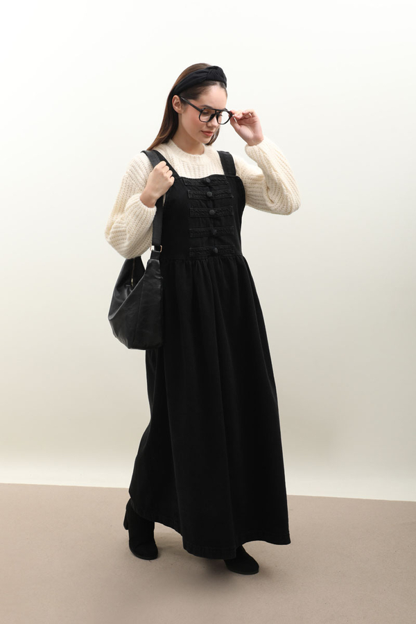 Düğmeli Denim Jile Siyah - 3