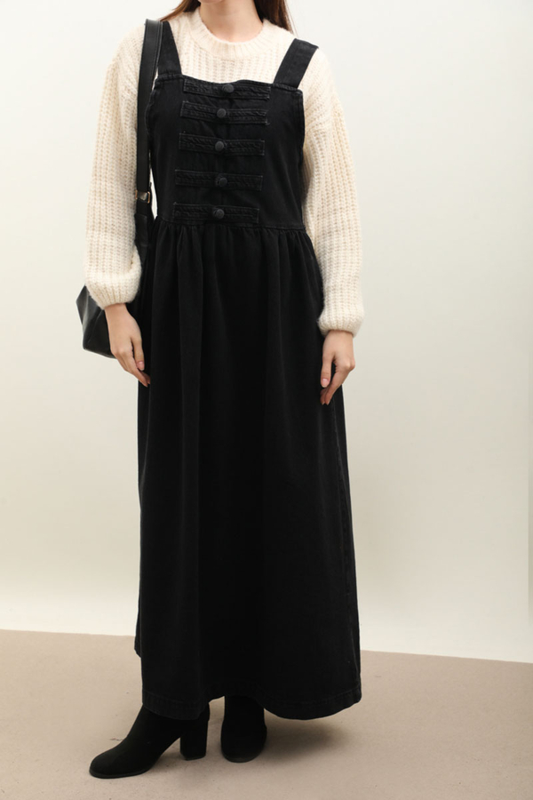 Düğmeli Denim Jile Siyah - 4