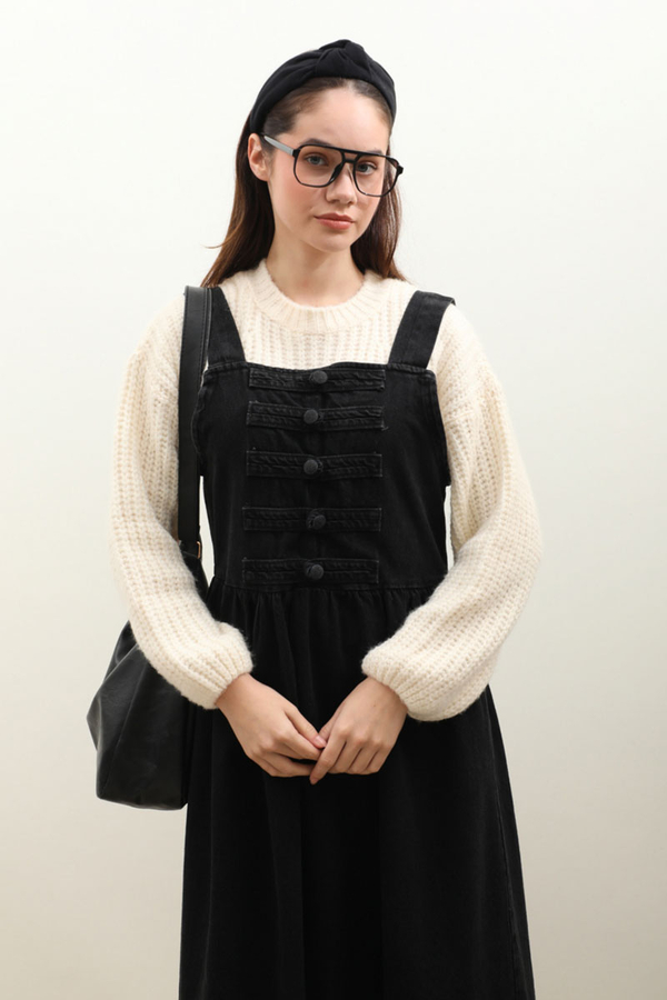 Düğmeli Denim Jile Siyah - 2