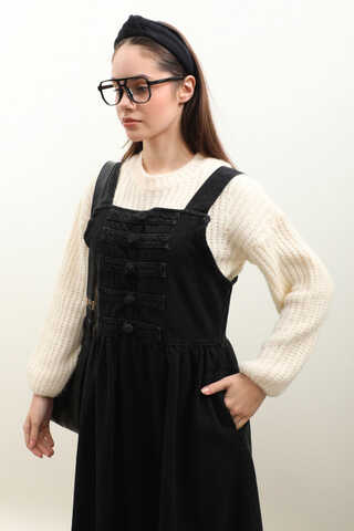 Düğmeli Denim Jile Siyah - 5