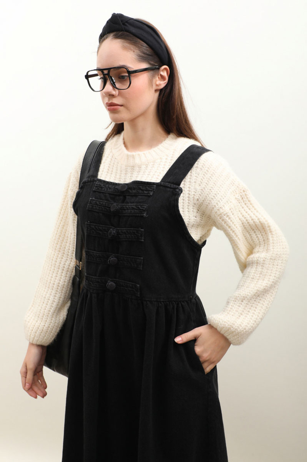 Düğmeli Denim Jile Siyah - 5