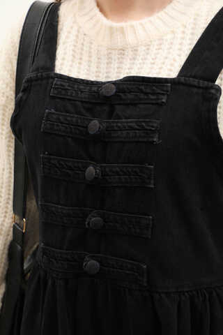 Düğmeli Denim Jile Siyah - 7