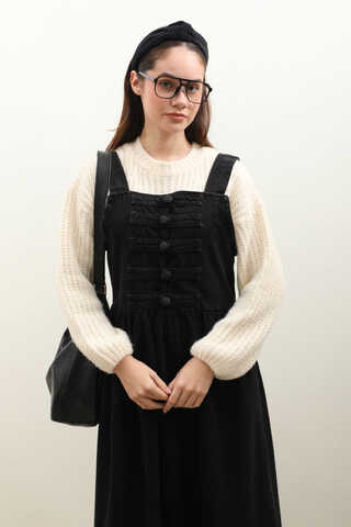 Düğmeli Denim Jile Siyah - 2