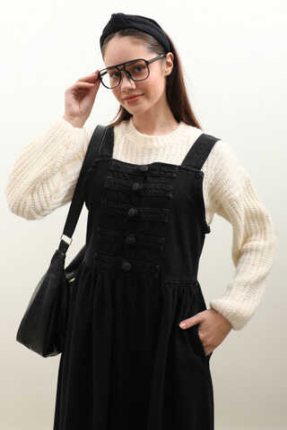 Düğmeli Denim Jile Siyah - 1