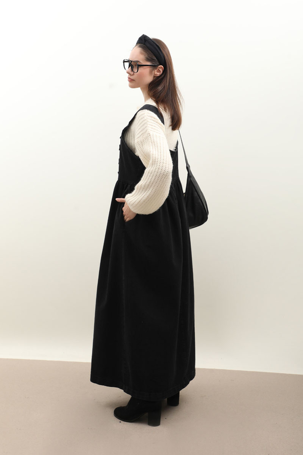 Düğmeli Denim Jile Siyah - 9