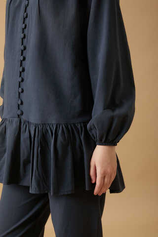 Düğmeli Fırfırlı Takım Lacivert - 5