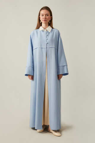 Düğmeli Keten Abaya Bebe Mavisi - 12