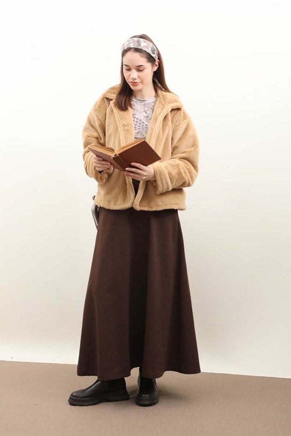 Düğmeli Kısa Kürk Camel - 1