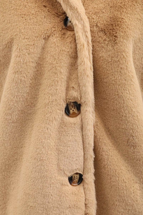 Düğmeli Kısa Kürk Camel - 9