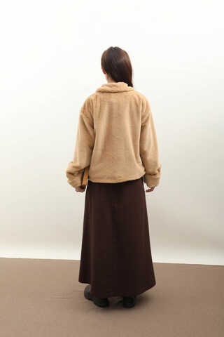 Düğmeli Kısa Kürk Camel - 12