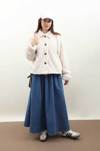 Düğmeli Kısa Kürk Ekru - 2