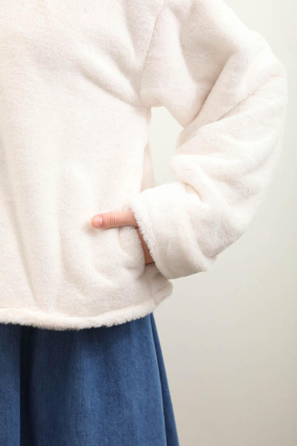 Düğmeli Kısa Kürk Ekru - 5