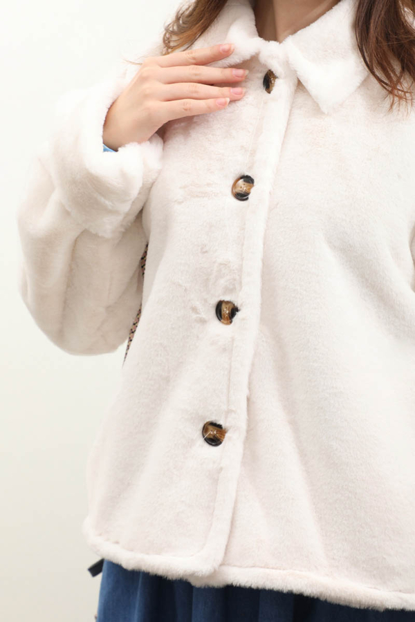 Düğmeli Kısa Kürk Ekru - 7