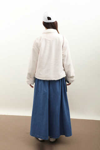 Düğmeli Kısa Kürk Ekru - 8