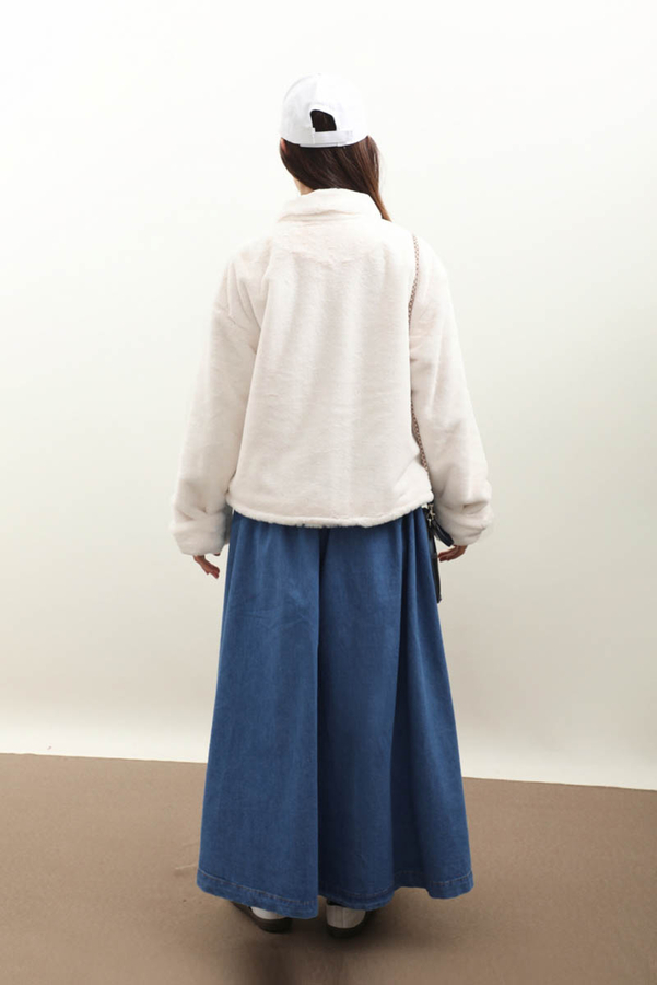 Düğmeli Kısa Kürk Ekru - 8