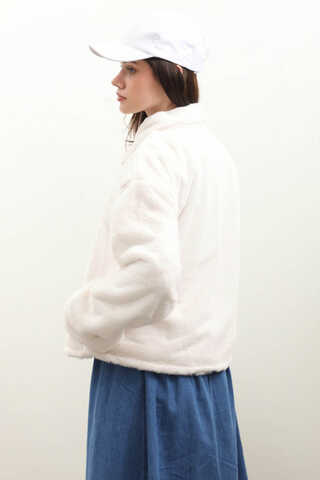 Düğmeli Kısa Kürk Ekru - 9