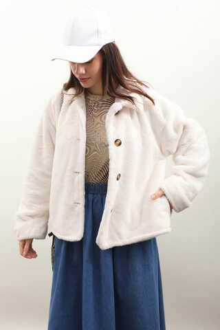 Düğmeli Kısa Kürk Ekru - 12