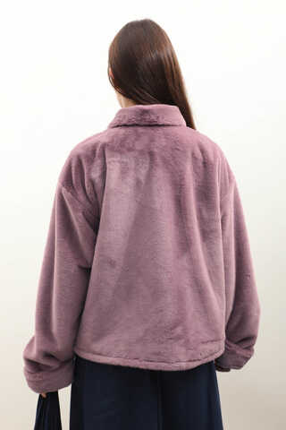 Düğmeli Kısa Kürk Gül Kurusu - 11