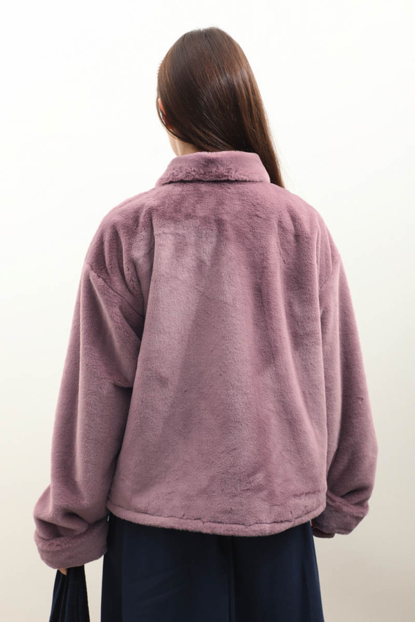 Düğmeli Kısa Kürk Gül Kurusu - 11