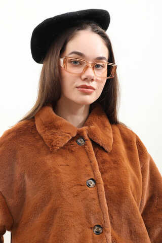 Düğmeli Kısa Kürk Kiremit - 7