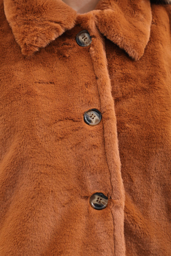 Düğmeli Kısa Kürk Kiremit - 8