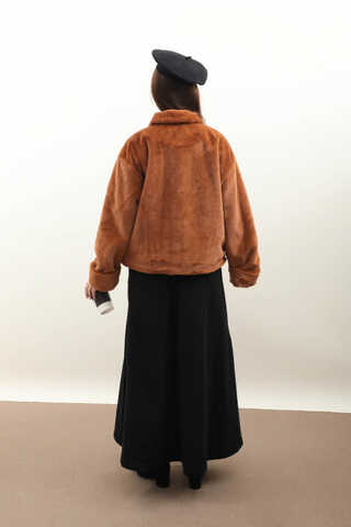 Düğmeli Kısa Kürk Kiremit - 9