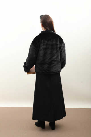 Düğmeli Kısa Kürk Siyah - 10