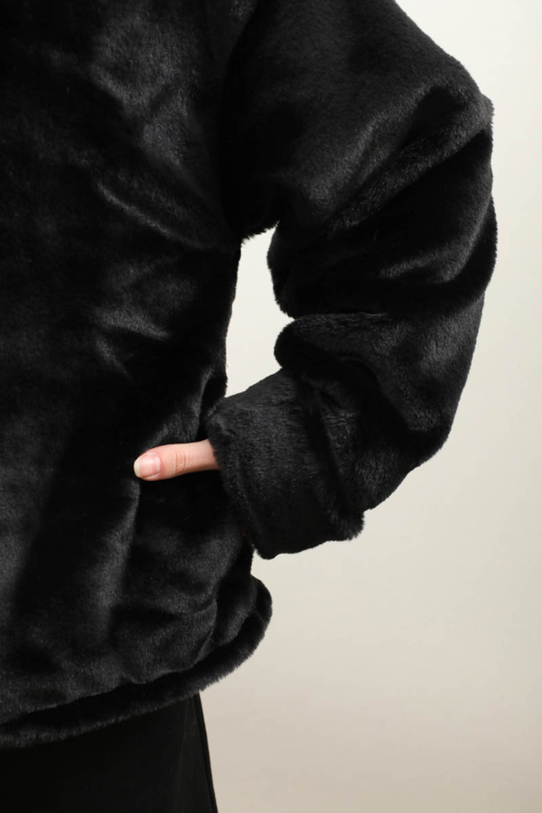 Düğmeli Kısa Kürk Siyah - 2